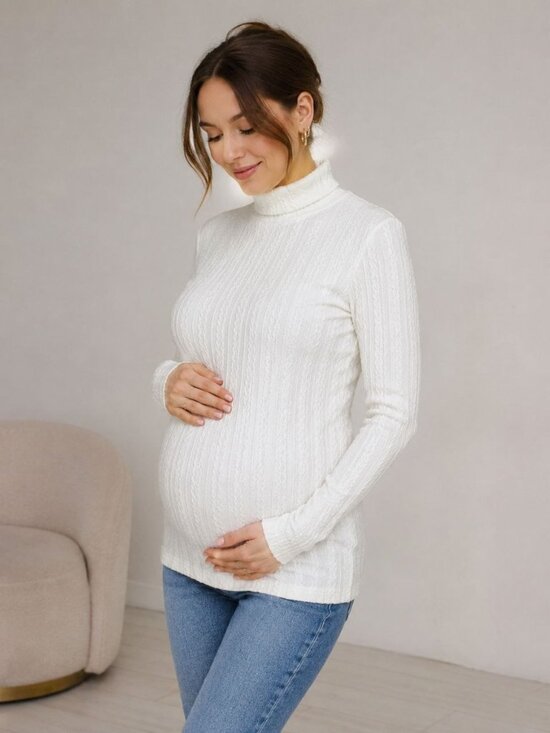 SHEIN Tops - Maternity White Textured Turtleneck Top Size Small Long Sleeve Stretch